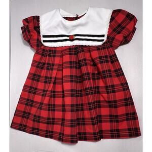 Vintage Wonderland Fashions Girls Made in USA Red Black White Plaid Dress Sz 4